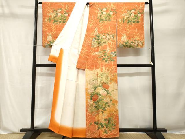 平和屋着物■訪問着　芒草花文　暈し染め　鬼しぼ縮緬　正絹　逸品　CABN1204ev