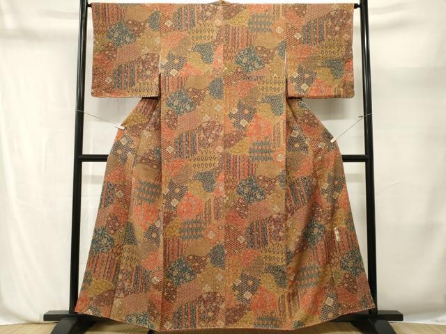 平和屋着物■上質な小紋　切嵌更紗吉祥花文　やまと誂製　正絹　逸品　CABN1208ev