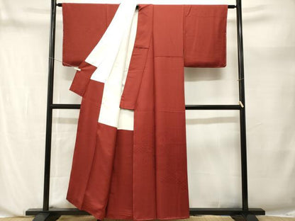 平和屋着物■上質な色無地　文箱吉祥花地紋　紅海老茶色　洗える着物　未使用　CABN1215ev