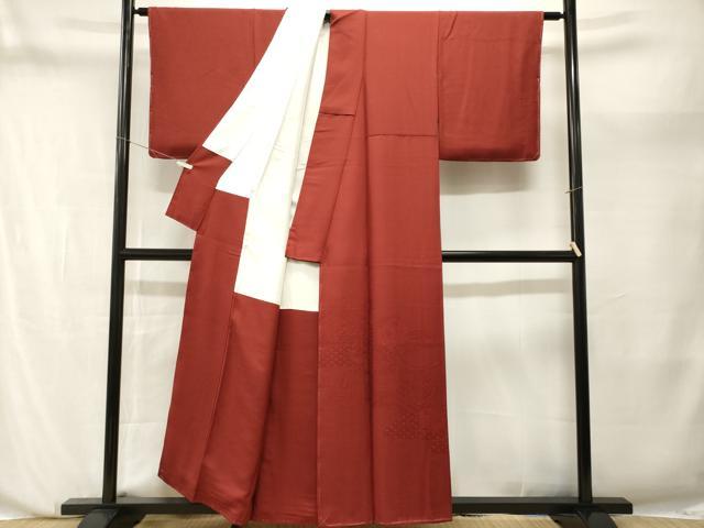平和屋着物■上質な色無地　文箱吉祥花地紋　紅海老茶色　洗える着物　未使用　CABN1215ev
