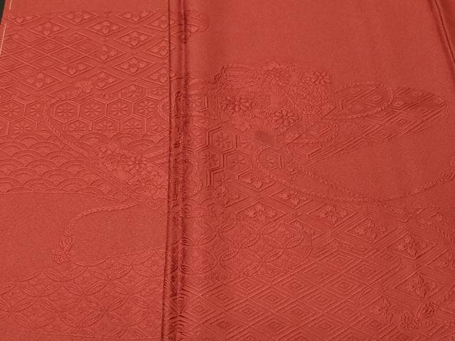 平和屋着物■上質な色無地　文箱吉祥花地紋　紅海老茶色　洗える着物　未使用　CABN1215ev
