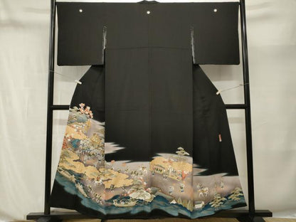 平和屋着物■豪華黒留袖　作家物　駒刺繍　人物御所解文　暈し染め　金彩　正絹　逸品　CABN1218ev