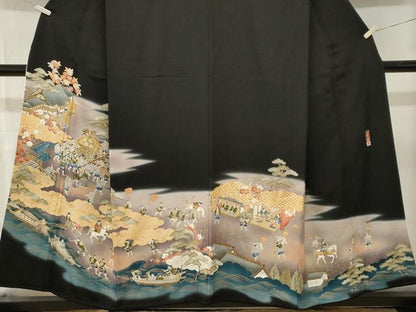 平和屋着物■豪華黒留袖　作家物　駒刺繍　人物御所解文　暈し染め　金彩　正絹　逸品　CABN1218ev