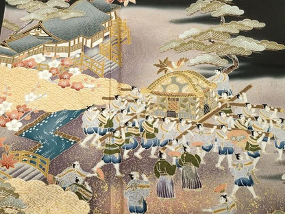 平和屋着物■豪華黒留袖　作家物　駒刺繍　人物御所解文　暈し染め　金彩　正絹　逸品　CABN1218ev