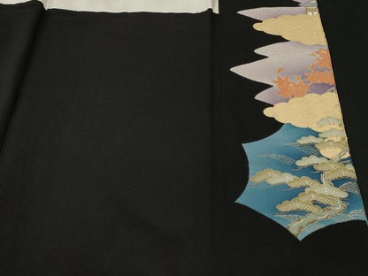 平和屋着物■豪華黒留袖　作家物　駒刺繍　人物御所解文　暈し染め　金彩　正絹　逸品　CABN1218ev