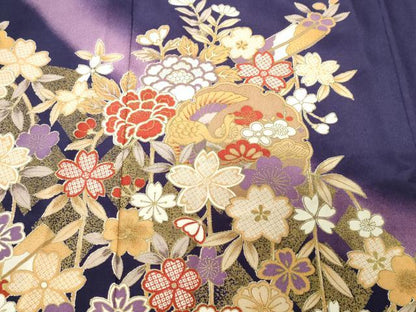 平和屋着物■訪問着　籬雪輪飛鶴枝垂れ花文　暈し染め　金彩　正絹　逸品　CABN1219ev