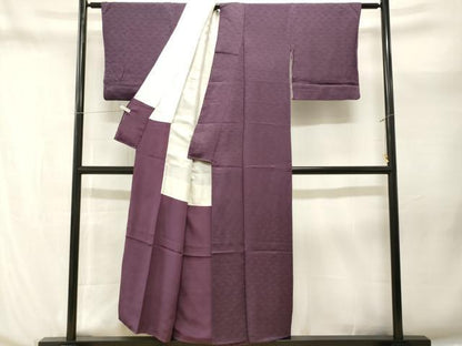 平和屋着物■上質な色無地　唐草　笹地紋　葡萄色　正絹　逸品　CABN1229ev