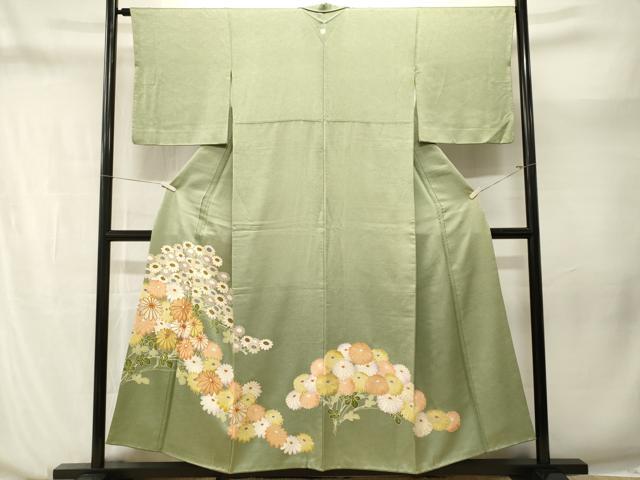 平和屋着物■豪華色留袖　駒刺繍　菊　草花文　金彩　正絹　逸品　CABN1231ev