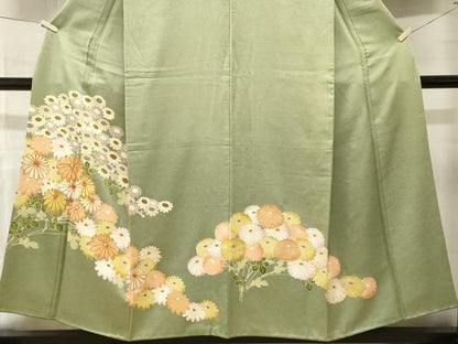 平和屋着物■豪華色留袖　駒刺繍　菊　草花文　金彩　正絹　逸品　CABN1231ev