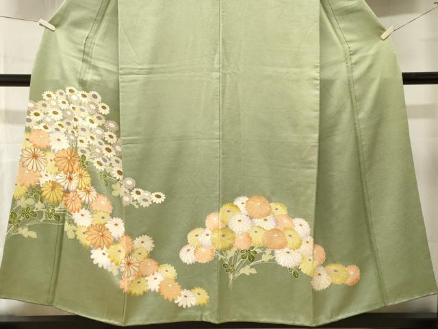 平和屋着物■豪華色留袖　駒刺繍　菊　草花文　金彩　正絹　逸品　CABN1231ev