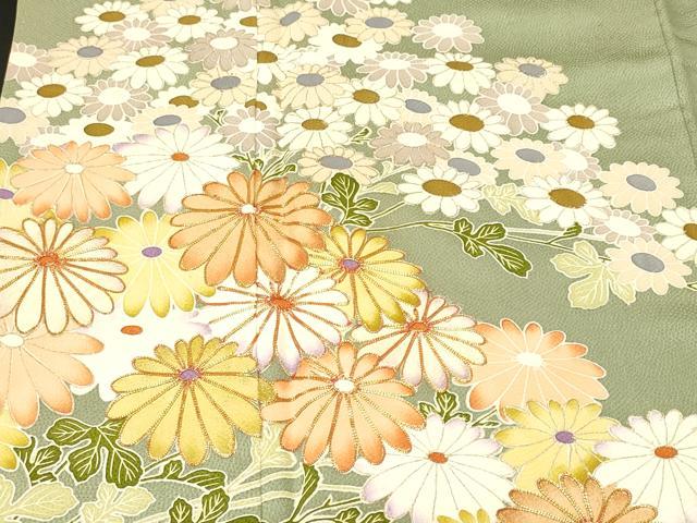 平和屋着物■豪華色留袖　駒刺繍　菊　草花文　金彩　正絹　逸品　CABN1231ev