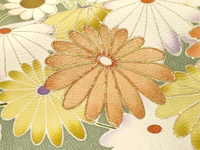 平和屋着物■豪華色留袖　駒刺繍　菊　草花文　金彩　正絹　逸品　CABN1231ev