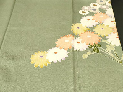 平和屋着物■豪華色留袖　駒刺繍　菊　草花文　金彩　正絹　逸品　CABN1231ev