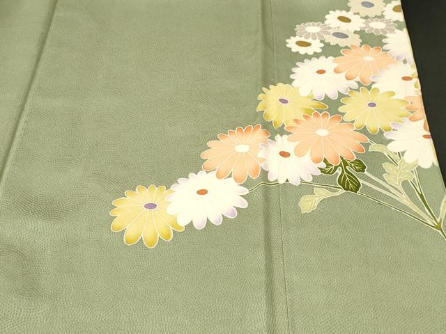 平和屋着物■豪華色留袖　駒刺繍　菊　草花文　金彩　正絹　逸品　CABN1231ev