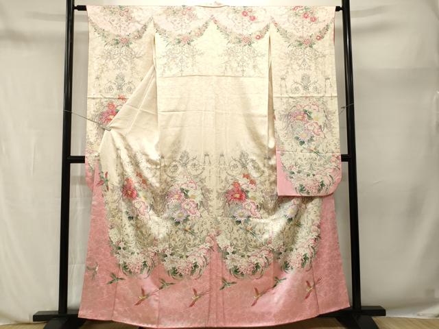 平和屋着物■豪華振袖　花鳥文　暈し染め　銀彩　正絹　逸品　CABN1232ev