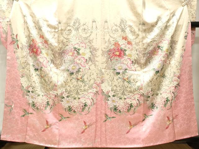 平和屋着物■豪華振袖　花鳥文　暈し染め　銀彩　正絹　逸品　CABN1232ev