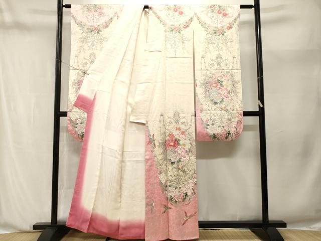 平和屋着物■豪華振袖　花鳥文　暈し染め　銀彩　正絹　逸品　CABN1232ev
