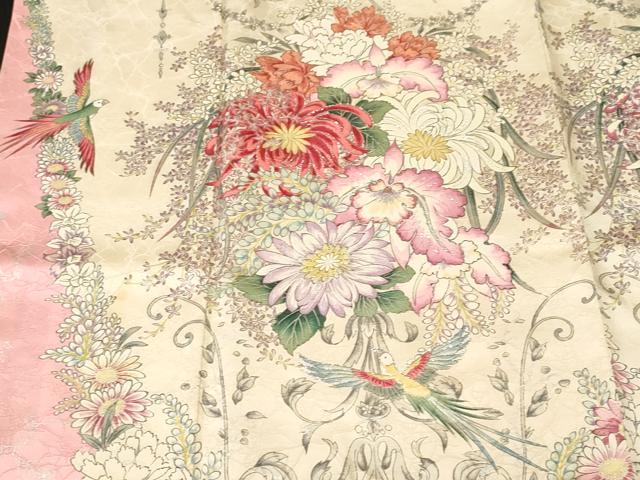 平和屋着物■豪華振袖　花鳥文　暈し染め　銀彩　正絹　逸品　CABN1232ev
