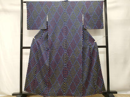 平和屋着物■上質な小紋　総絞り　菱文　正絹　逸品　CABN1243ev