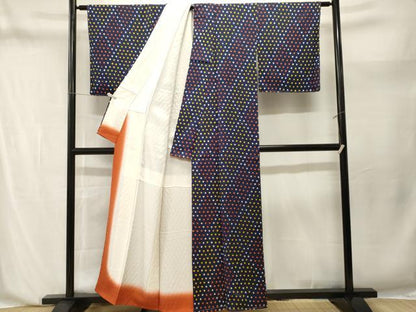 平和屋着物■上質な小紋　総絞り　菱文　正絹　逸品　CABN1243ev