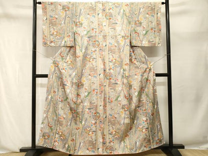 平和屋着物■上質な小紋　松竹梅雪輪花蝶文　暈し染め　金彩　正絹　逸品　CABN1245ev
