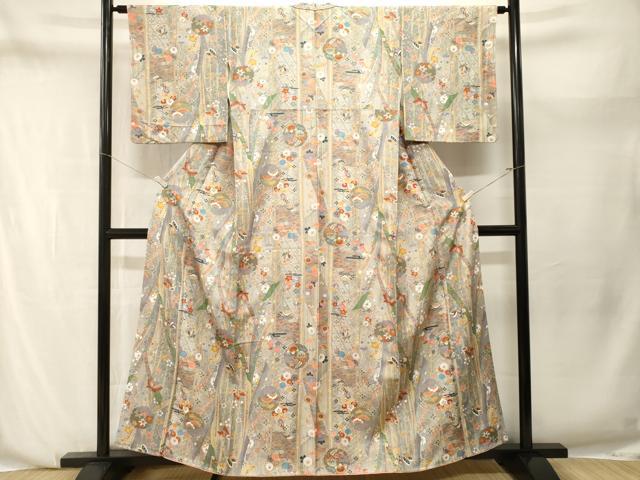 平和屋着物■上質な小紋　松竹梅雪輪花蝶文　暈し染め　金彩　正絹　逸品　CABN1245ev