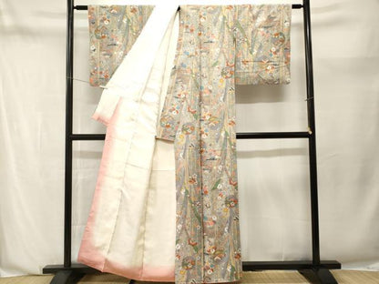 平和屋着物■上質な小紋　松竹梅雪輪花蝶文　暈し染め　金彩　正絹　逸品　CABN1245ev