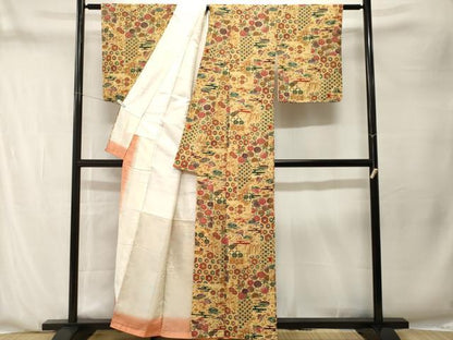 平和屋着物■上質な小紋　切嵌飛鶴吉祥花唐草文　正絹　逸品　CABN1266ev