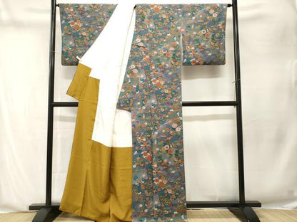 平和屋着物■上質な小紋　切嵌鳳凰草花文　暈し染め　金彩　鬼しぼ縮緬　正絹　逸品　CABN1273ev