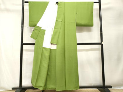 平和屋着物■上質な色無地　鶸萌黄色　正絹　逸品　CABN1287ev