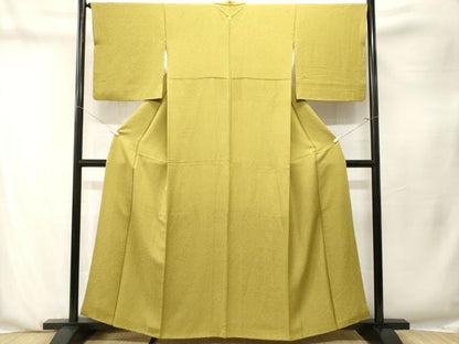 平和屋着物■上質な色無地　紋意匠　緑黄色　正絹　逸品　CABN1288ev
