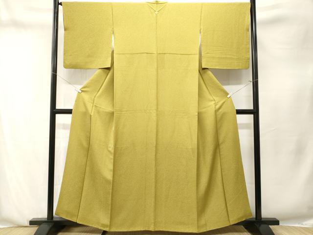 平和屋着物■上質な色無地　紋意匠　緑黄色　正絹　逸品　CABN1288ev