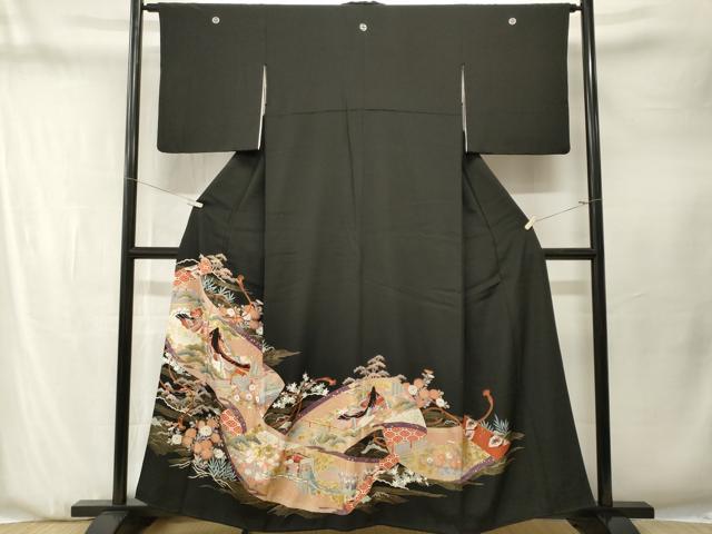 平和屋着物■豪華黒留袖　十二単　蒔絵草花文　金彩　正絹　逸品　CABN1290ev