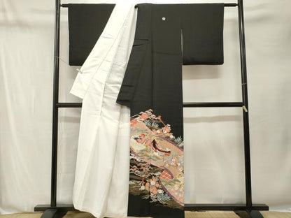 平和屋着物■豪華黒留袖　十二単　蒔絵草花文　金彩　正絹　逸品　CABN1290ev