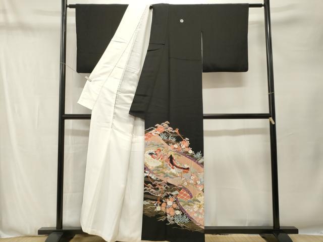 平和屋着物■豪華黒留袖　十二単　蒔絵草花文　金彩　正絹　逸品　CABN1290ev