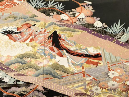 平和屋着物■豪華黒留袖　十二単　蒔絵草花文　金彩　正絹　逸品　CABN1290ev