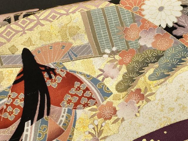 平和屋着物■豪華黒留袖　十二単　蒔絵草花文　金彩　正絹　逸品　CABN1290ev