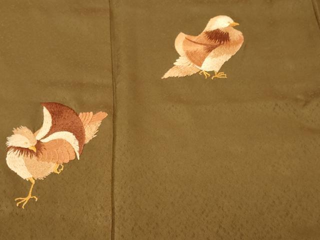 平和屋着物■訪問着　刺繍　雀　正絹　逸品　CABN1294ev