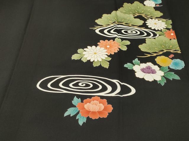 平和屋着物■豪華黒留袖　駒刺繍　流水松花文　金彩　正絹　逸品　CABN1297ev