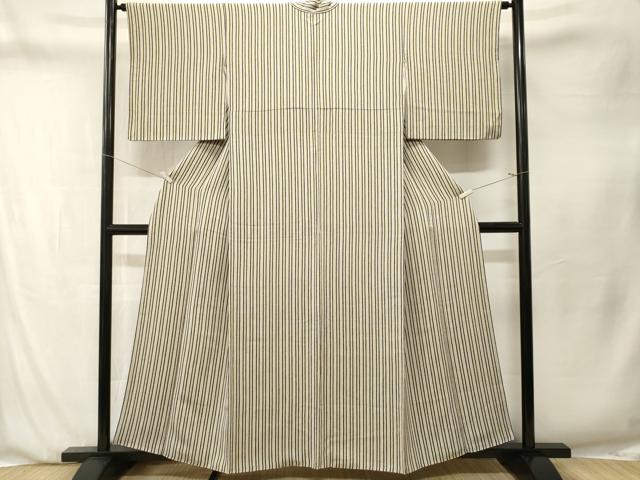 平和屋着物■上質な小紋　縞　鬼しぼ縮緬　正絹　逸品　CABN1298ev