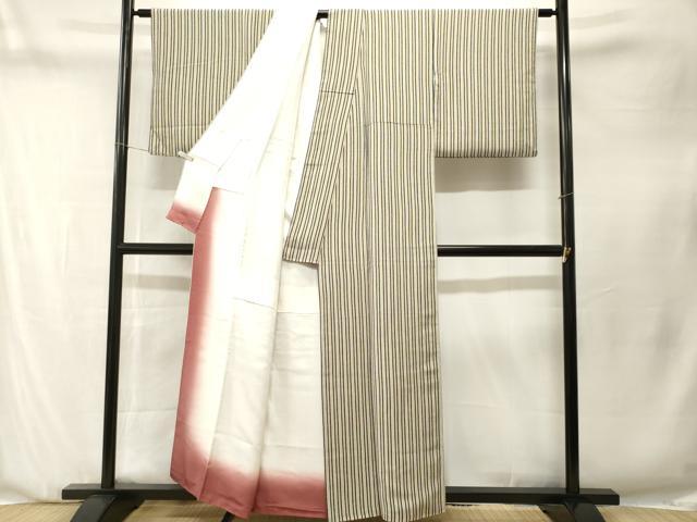 平和屋着物■上質な小紋　縞　鬼しぼ縮緬　正絹　逸品　CABN1298ev