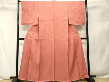 平和屋着物■上質な色無地　流水片輪車地紋　甚三紅色　正絹　逸品　CABN1302ev