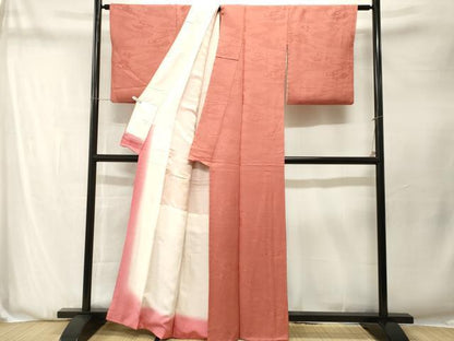 平和屋着物■上質な色無地　流水片輪車地紋　甚三紅色　正絹　逸品　CABN1302ev