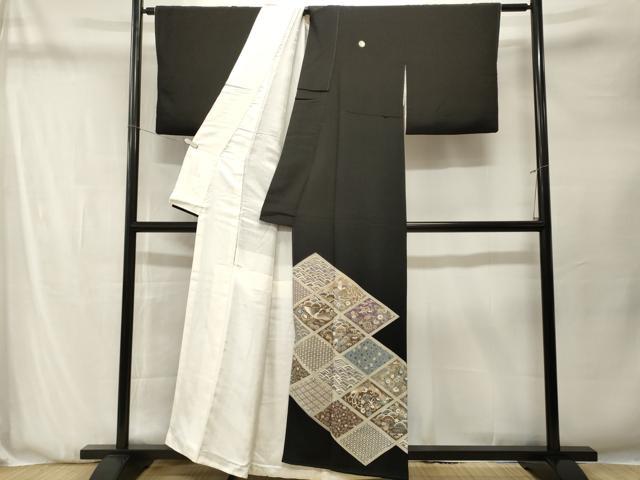 平和屋着物■豪華黒留袖　駒刺繍　天井飛鶴草花文　金彩　正絹　逸品　CABN1303ev