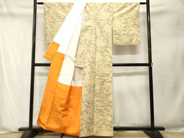 平和屋着物■上質な紬　更紗枝花文　正絹　逸品　CABN1308ev