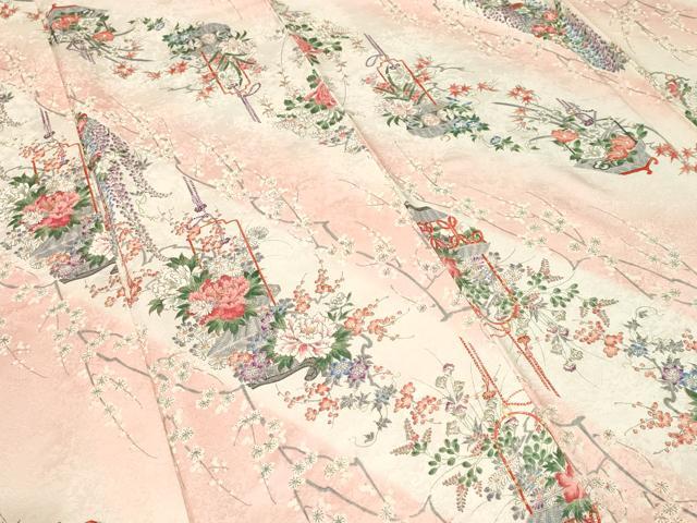 平和屋着物■上質な小紋　斜線花籠文　暈し染め　金彩　ロング丈　正絹　逸品　CABN1324ev