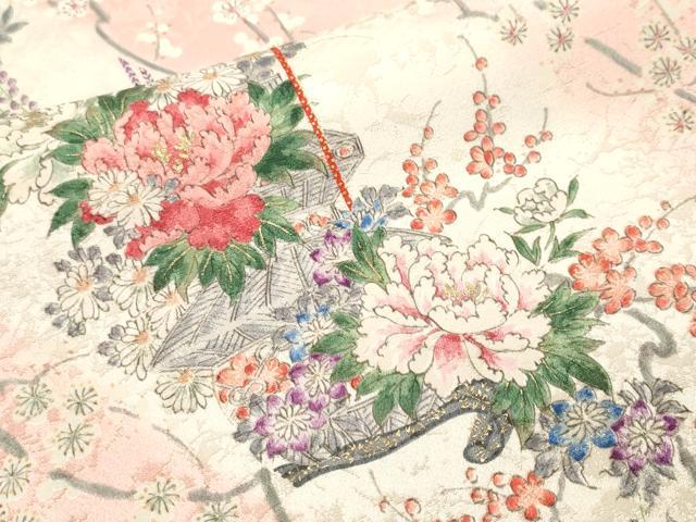 平和屋着物■上質な小紋　斜線花籠文　暈し染め　金彩　ロング丈　正絹　逸品　CABN1324ev