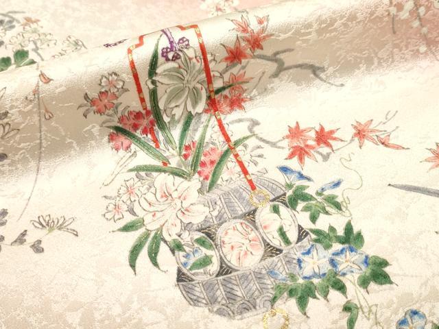 平和屋着物■上質な小紋　斜線花籠文　暈し染め　金彩　ロング丈　正絹　逸品　CABN1324ev