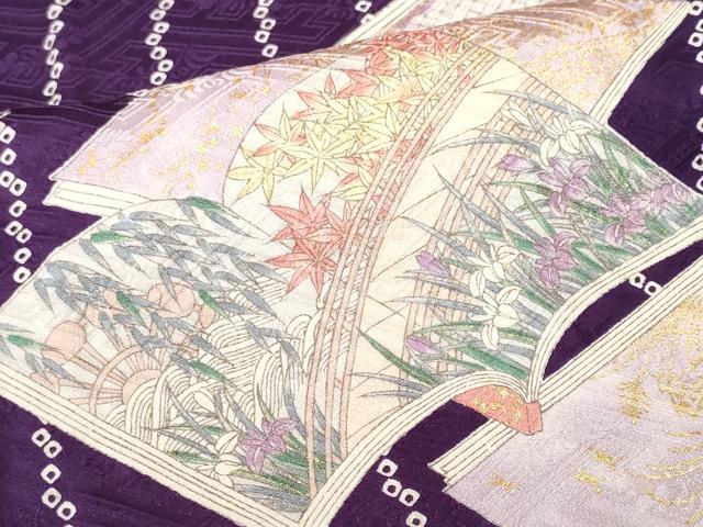 平和屋着物■上質な小紋　冊子　扇面草花文　金彩　正絹　逸品　CABN1326ev