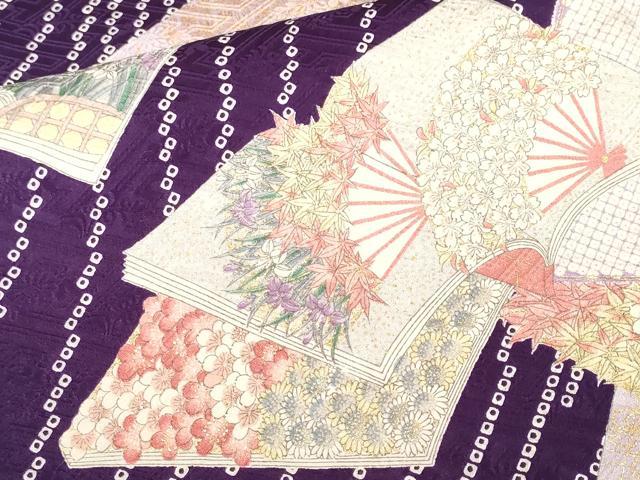 平和屋着物■上質な小紋　冊子　扇面草花文　金彩　正絹　逸品　CABN1326ev